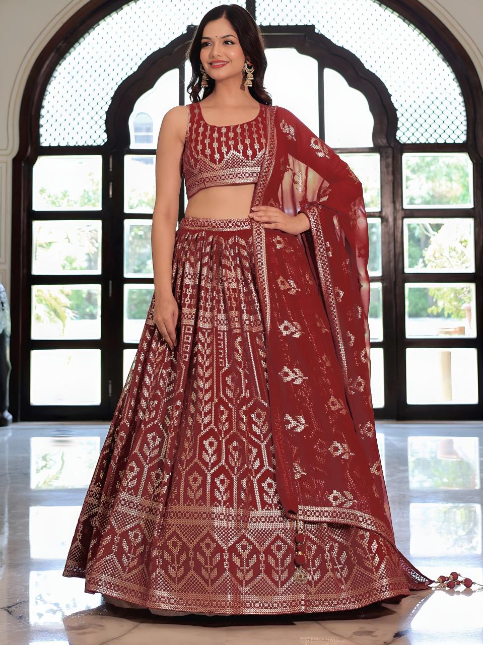 Sabella 25116 Maroon catalog wedding lehenga north india red
