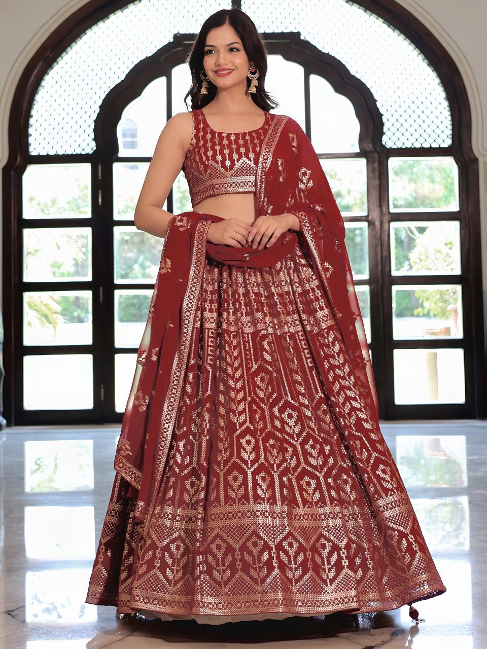 Sabella 25116 Maroon catalog wedding lehenga north india red