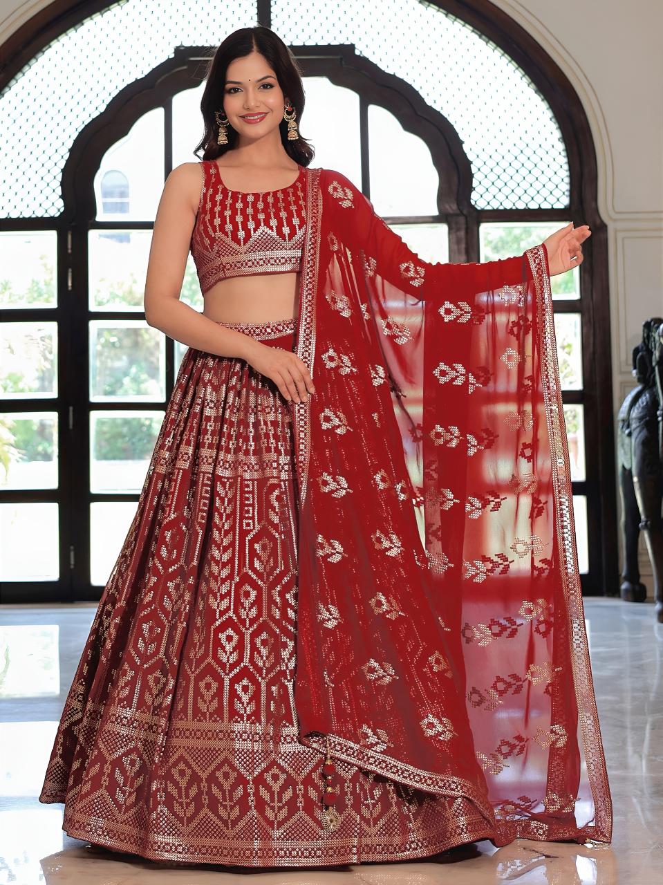 Sabella 25116 Maroon catalog wedding lehenga north india red