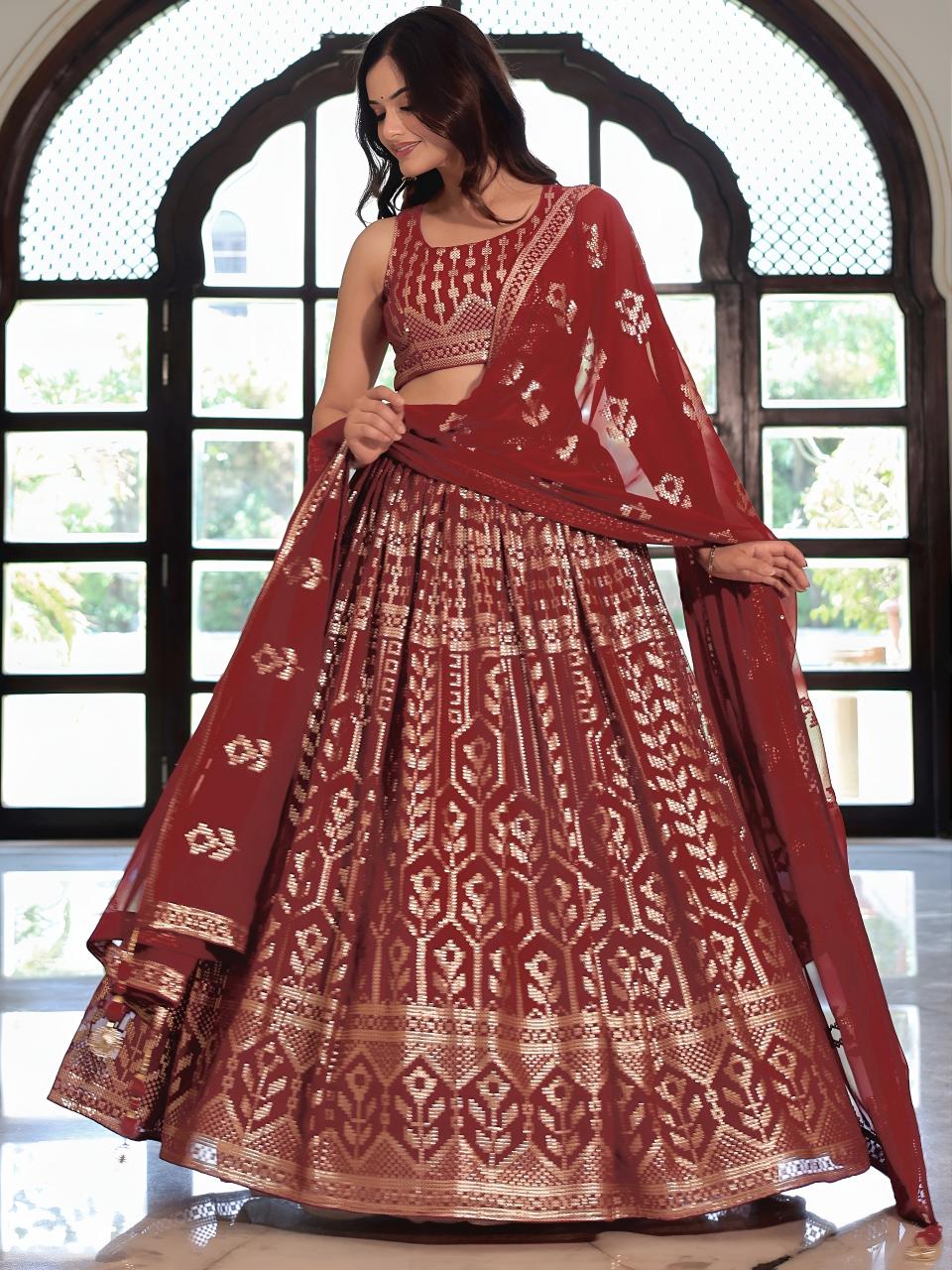 Sabella 25116 Maroon catalog wedding lehenga north india red