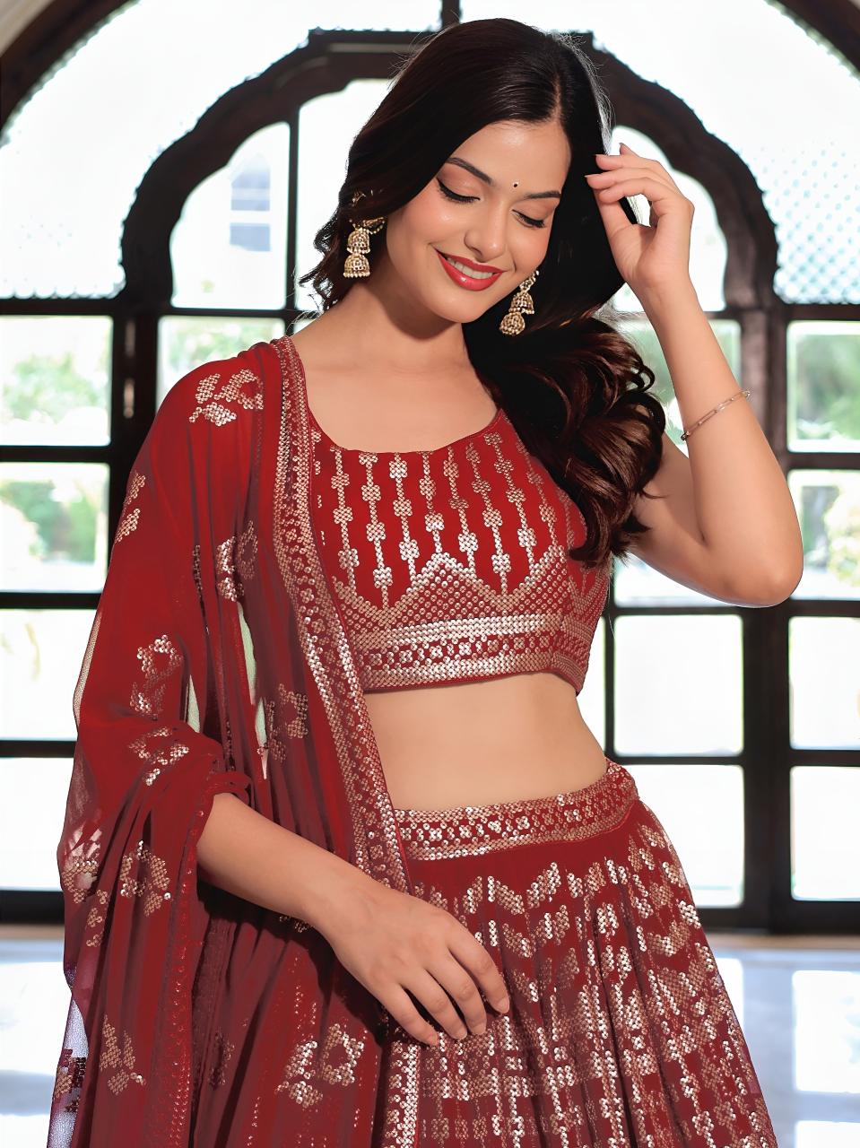 Sabella 25116 Maroon catalog wedding lehenga north india red