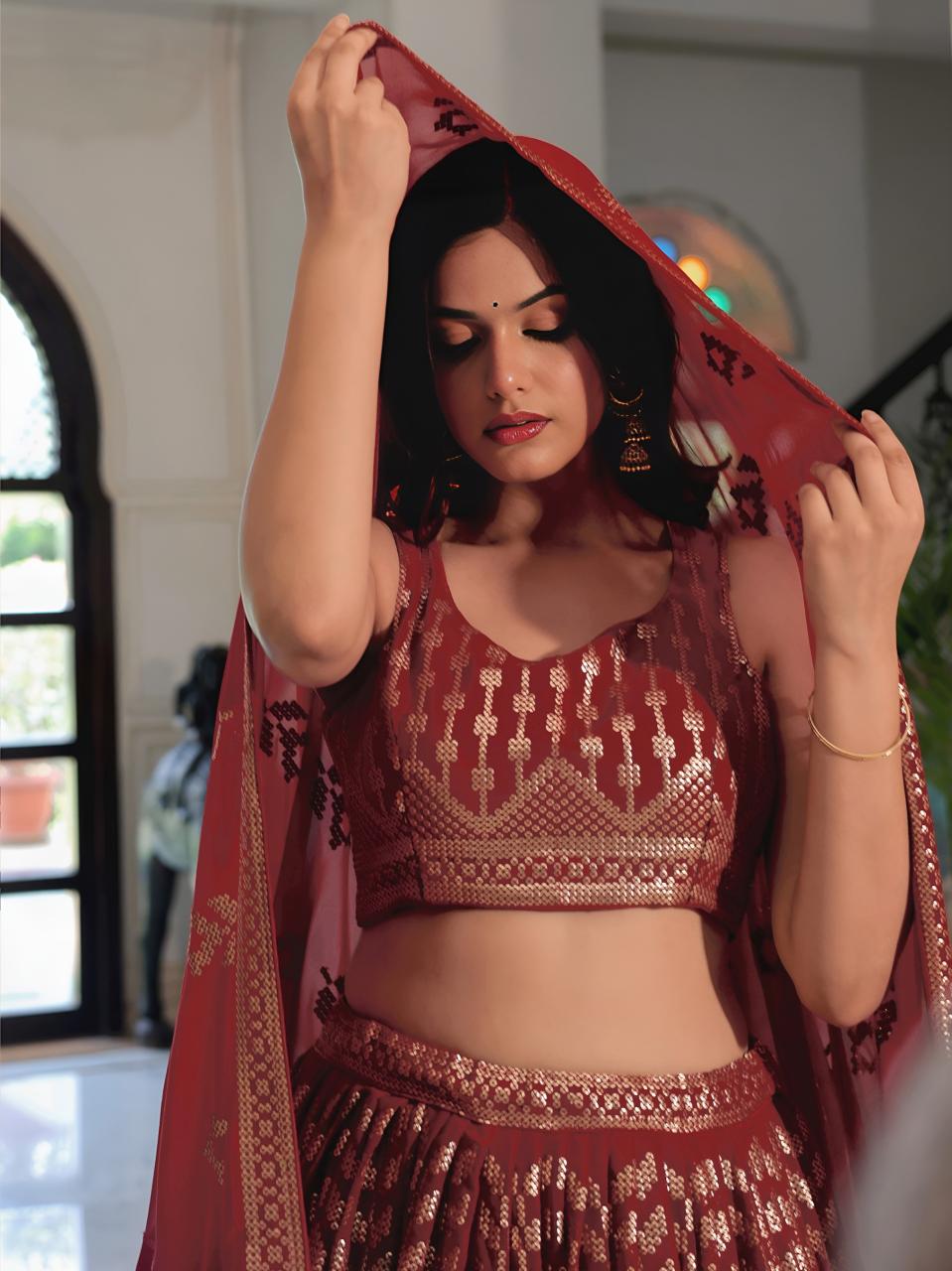 Sabella 25116 Maroon catalog wedding lehenga north india red