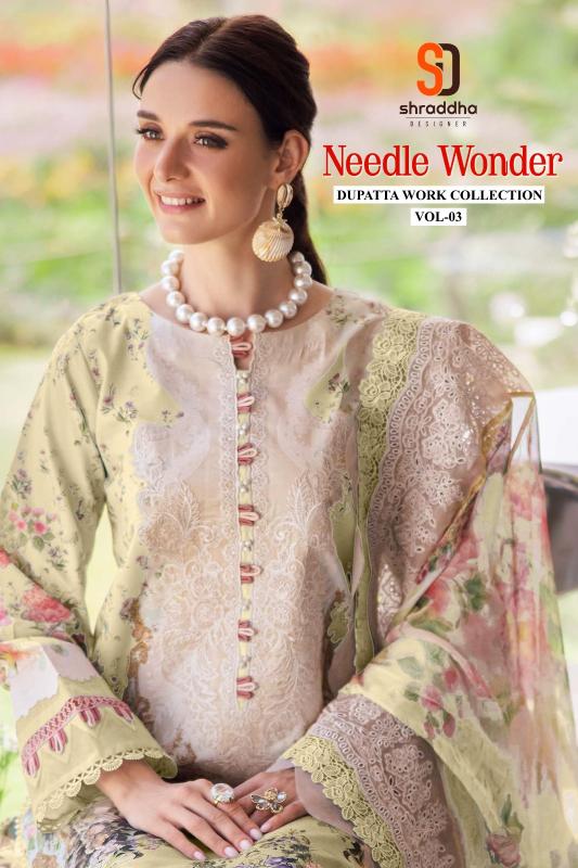 Shraddha Needle Wonder vol 3 d 3001 to 3003 AB catalog Cotton Dupatta pakistani suits online india wholesale