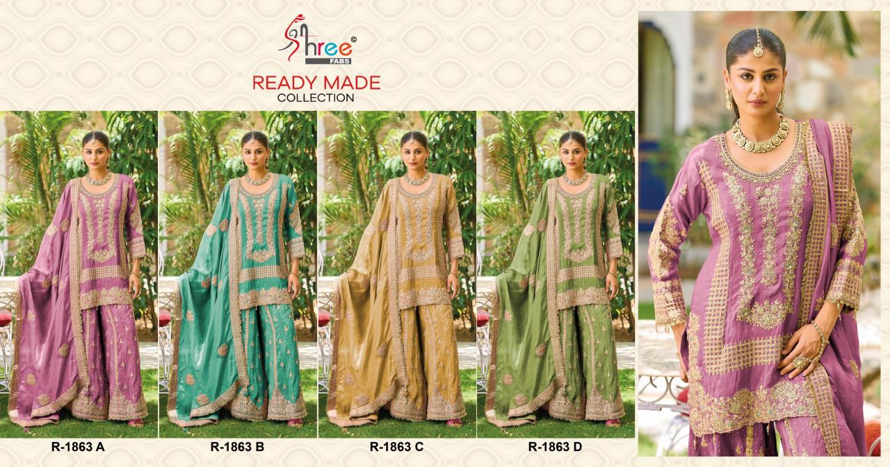 Shree Fabs R 1863 catalog akbar aslam pakistani suit wholesalers