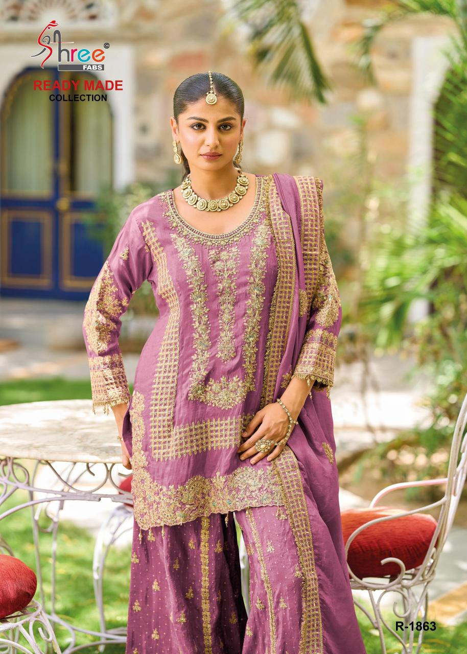 Shree Fabs R 1863 catalog akbar aslam pakistani suit wholesalers