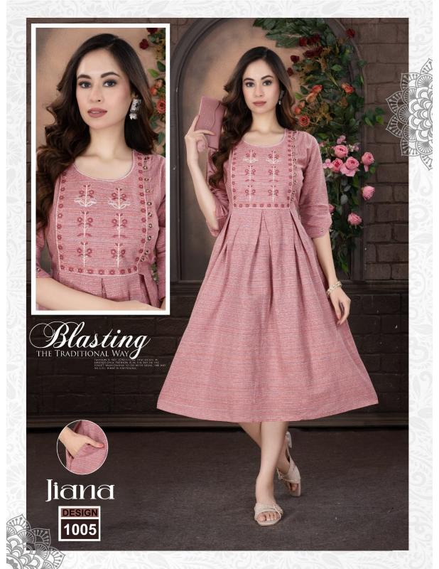 Trendy Jiana catalog branded kurtis b2b wholesale