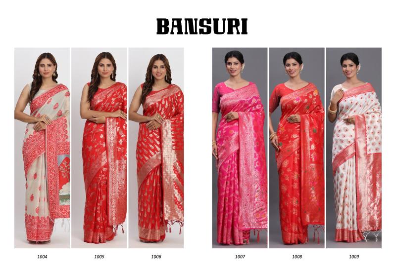 Bansuri by astita fancy designer linen Cotton fabric saree wholesale with latkan 