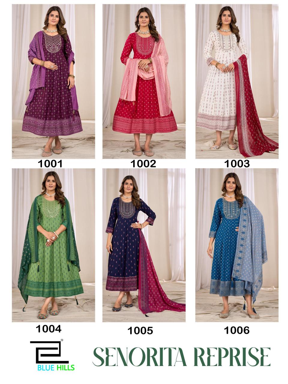 Blue Hills Senorita Reprise catalog wholesale anarkali kurtis in surat 