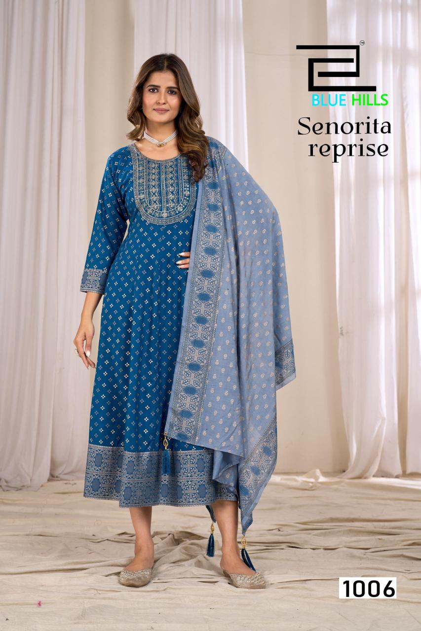 Blue Hills Senorita Reprise catalog wholesale anarkali kurtis in surat 