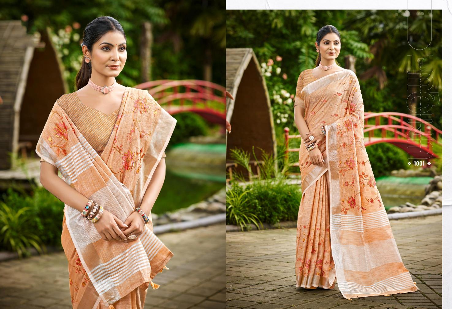 Bunawat - Malvika Sangam Prints Linen Woven Work Traditional Saree