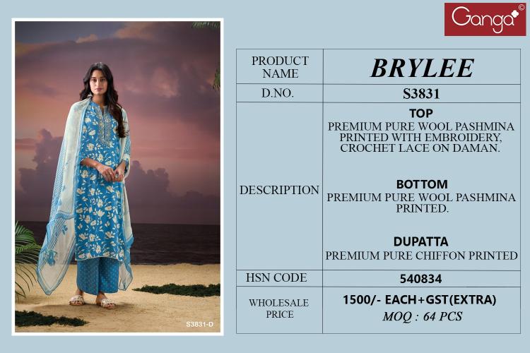 Ganga Brylee 3831 catalog buy salwar kameez wholesale 