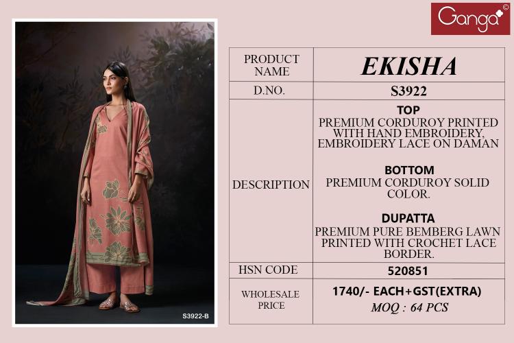 Ganga Ekisha 3922 catalog surat salwar kameez online shopping