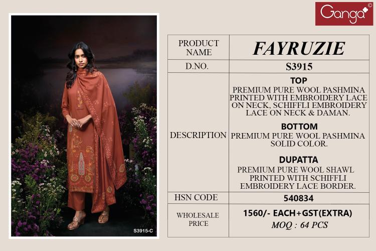 Ganga Fayruzie 3915 catalog buy salwar kameez wholesale
