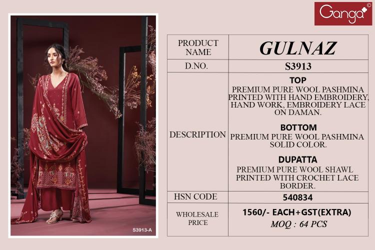 Ganga Gulnaz 3913 catalog unstitched salwar kameez wholesalers in india