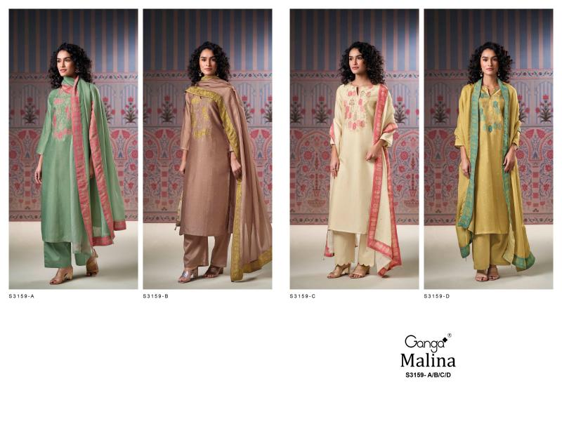 Ganga Malina 3159 catalog salwar kameez materials wholesale bangalore