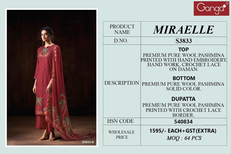 Ganga Miraelle 3833 catalog unstitched salwar kameez wholesalers uk