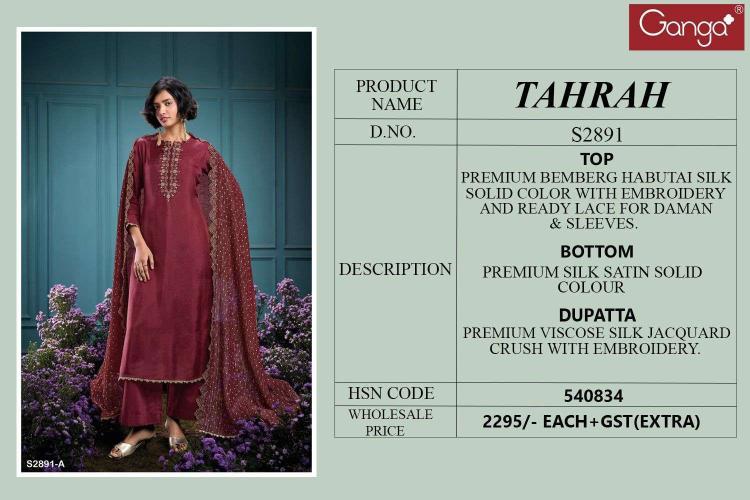 Ganga Tahrah 2891 catalog unstitched salwar kameez wholesalers in india