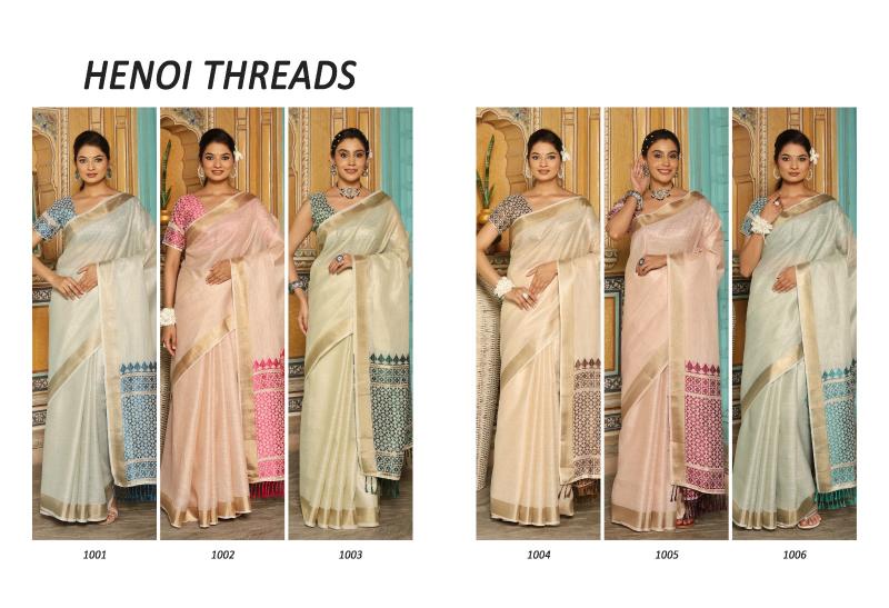 Henoi Threads by Astita fancy designer linen  fabric saree with threads work