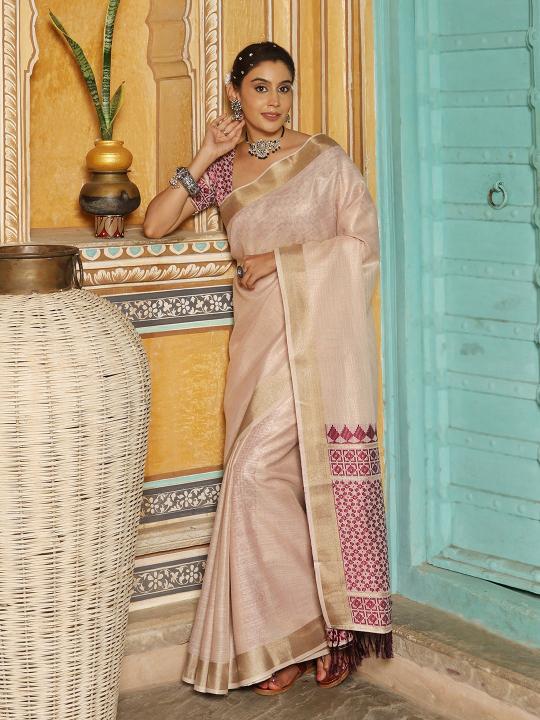 Henoi Threads by Astita fancy designer linen  fabric saree with threads work