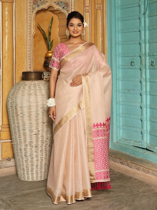 Henoi Threads by Astita fancy designer linen  fabric saree with threads work