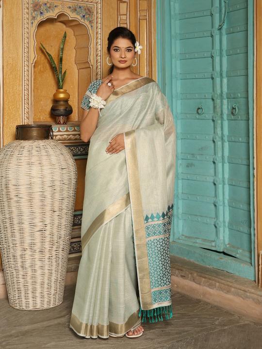 Henoi Threads by Astita fancy designer linen  fabric saree with threads work