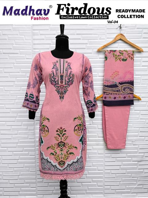 Madhav Firdous Vol-4 – Karachi Readymade Kurti Pant With Dupatta - Wholesale Catalog
