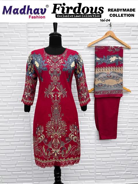 Madhav Firdous Vol-4 – Karachi Readymade Kurti Pant With Dupatta - Wholesale Catalog