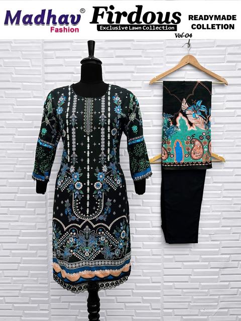 Madhav Firdous Vol-4 – Karachi Readymade Kurti Pant With Dupatta - Wholesale Catalog