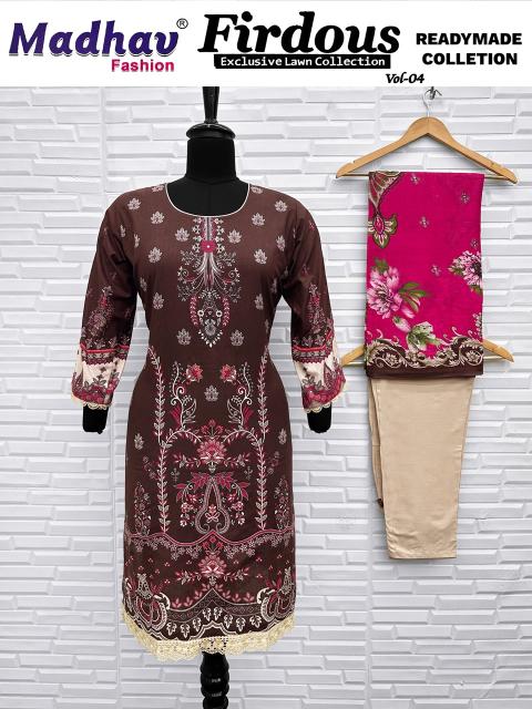 Madhav Firdous Vol-4 – Karachi Readymade Kurti Pant With Dupatta - Wholesale Catalog