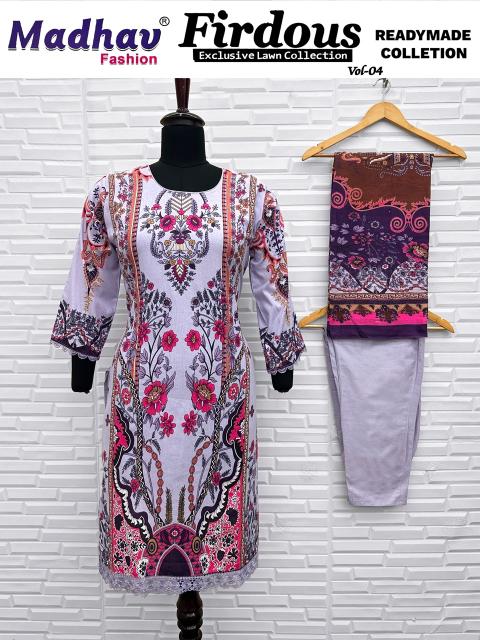 Madhav Firdous Vol-4 – Karachi Readymade Kurti Pant With Dupatta - Wholesale Catalog