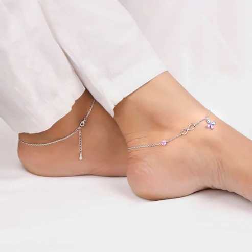 Nitya Silver Blue Butterfly Infinity Anklet