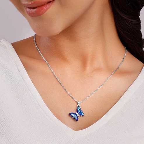 Nitya Silver Midnight Blue Butterfly Pendant With Link Chain