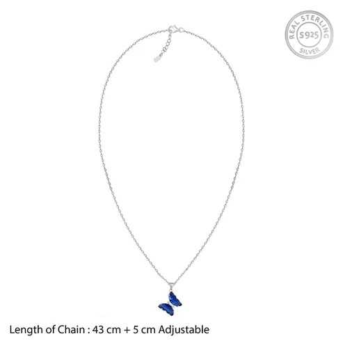 Nitya Silver Midnight Blue Butterfly Pendant With Link Chain