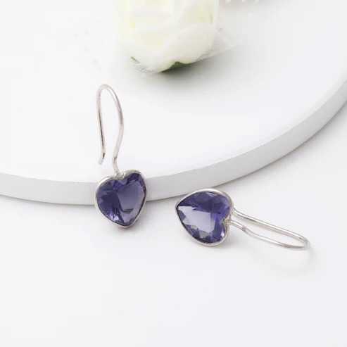 Nitya Silver Ornate Purple Heart Earrings 