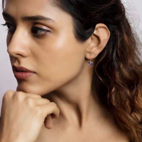 Nitya Silver Ornate Purple Heart Earrings 