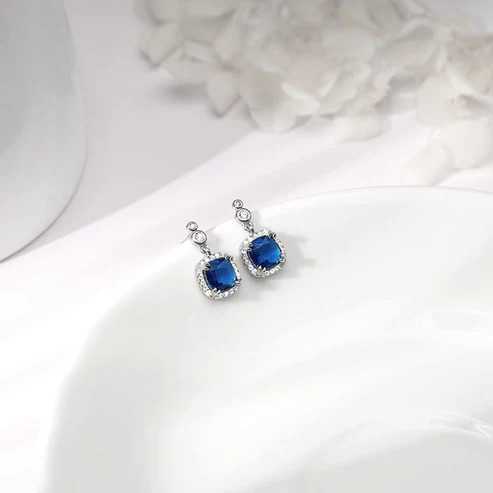 Nitya Silver Sapphire Blue Halo Earrings 