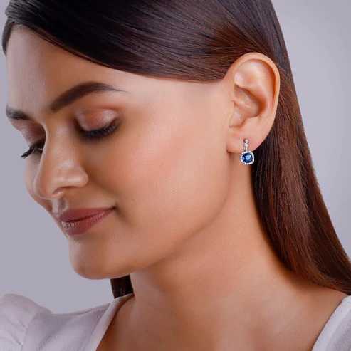 Nitya Silver Sapphire Blue Halo Earrings 