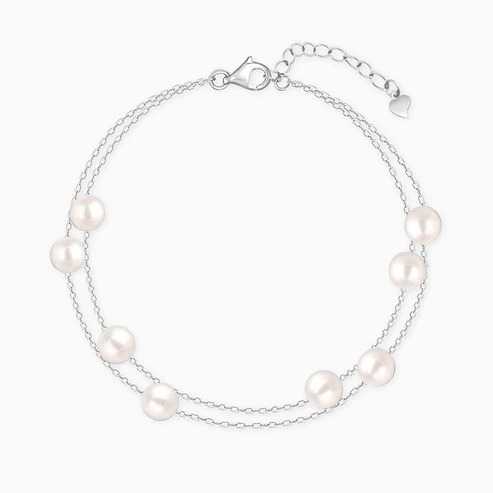 Nitya Silver String of Pearls Layered Bracelet 