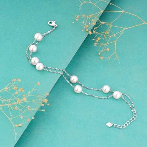 Nitya Silver String of Pearls Layered Bracelet 