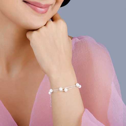 Nitya Silver String of Pearls Layered Bracelet 