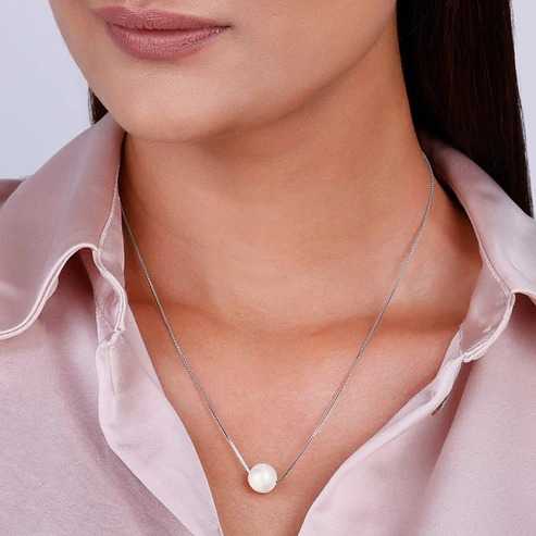 Nitya Silver White Pearl Moon Necklace