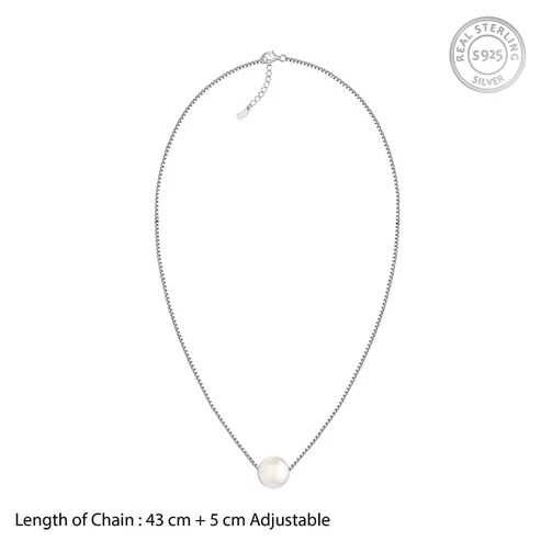 Nitya Silver White Pearl Moon Necklace