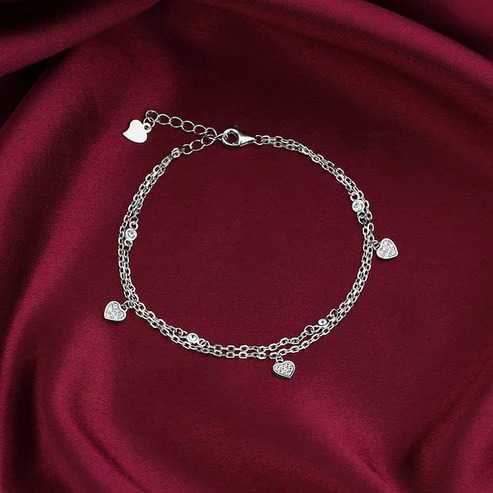 Nitya Silver Zircon Heart Charm Bracelet