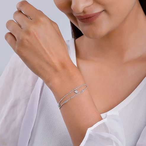 Nitya Silver Zircon Heart Charm Bracelet