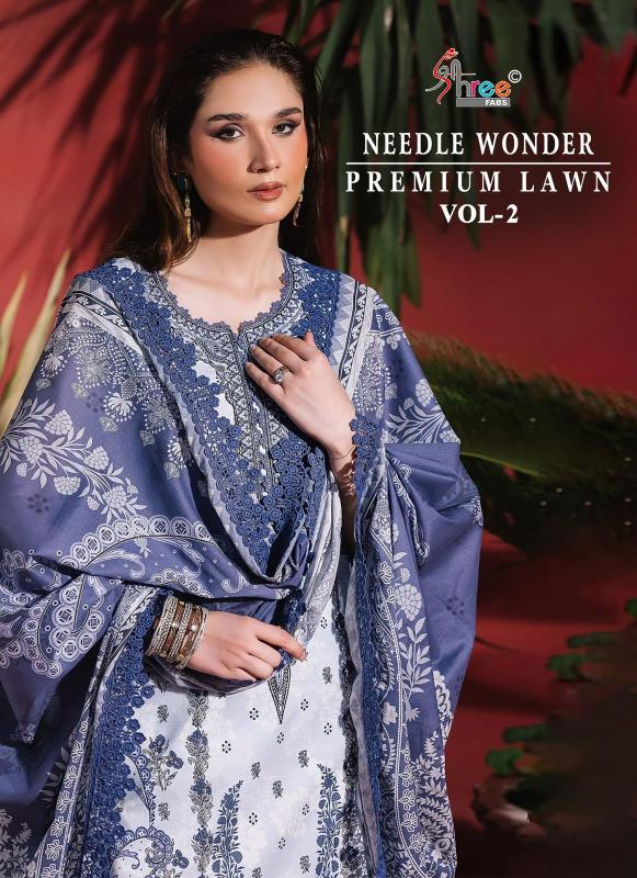 Shree Needle wonder premium lawn vol 2 Catalog Cotton Duppatta wholesale pakistani suites