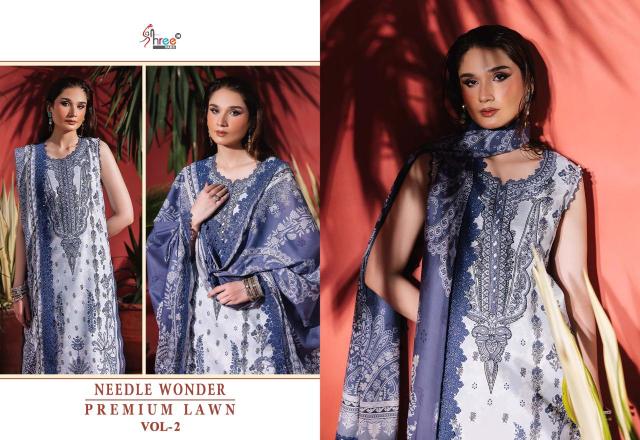 Shree Needle wonder premium lawn vol 2 Catalog Cotton Duppatta wholesale pakistani suites