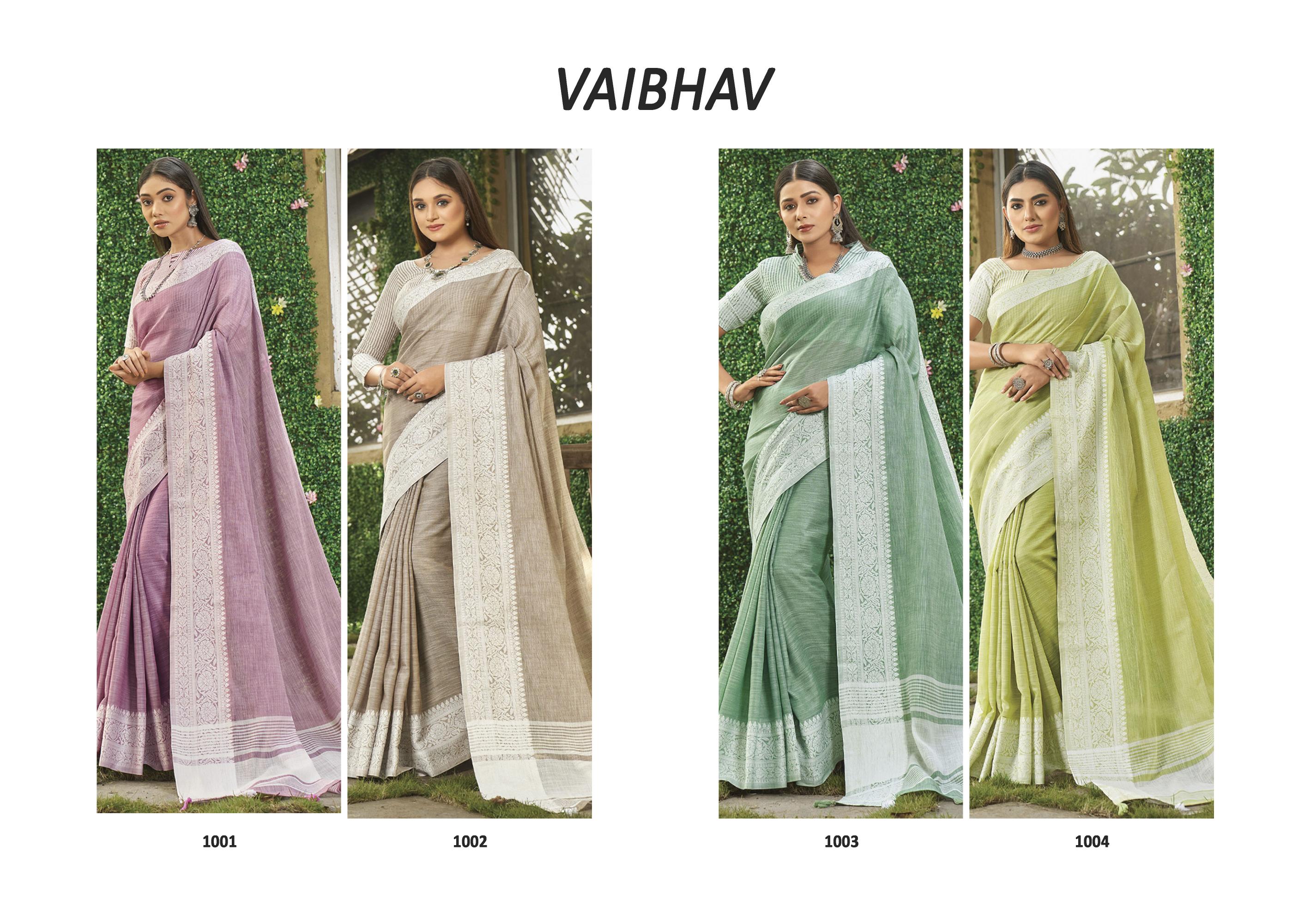 Vaibhav by astita fancy designer linen fabric saree with Lakhnavi Bordar wholesale saree with latkan 