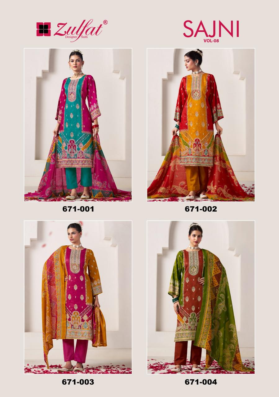 Zulfat Sajni Vol 8 wholesale party wear unstitched dress material