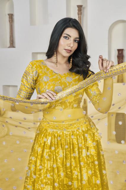 Aawiya Aalisha vol 1 Yellow 1018 catalog buy brocade lehenga online india