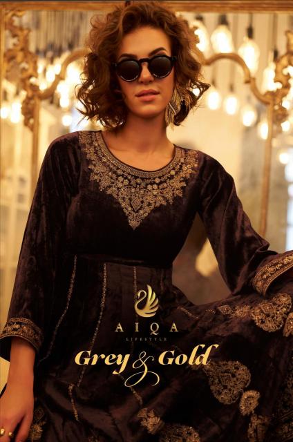 Aiqa Grey & Gold catalog designer salwar kameez wholesale in kolkata